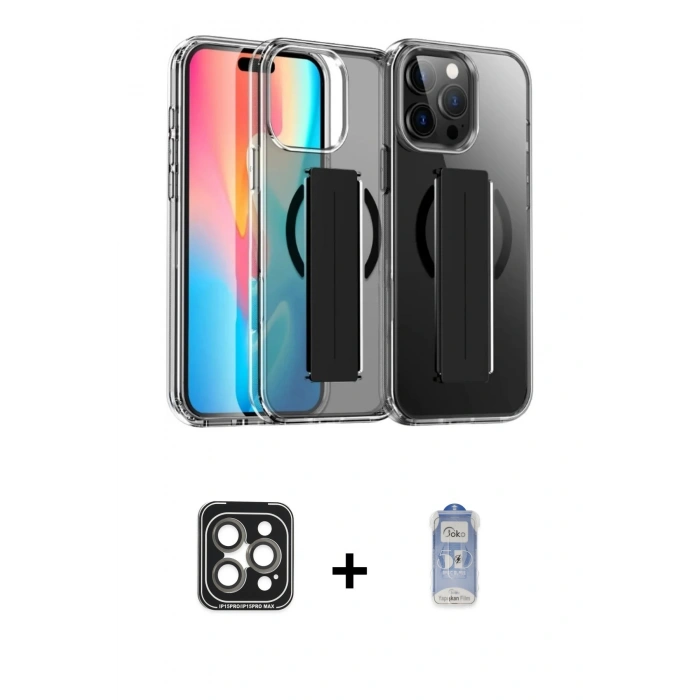 MARSİLYAN™- iPhone 15 Pro Max Kılıf Nova Işık Koleksiyonu - Siyah Joko Magic 5D Cam + PVD Metal Kamera Lens - GI