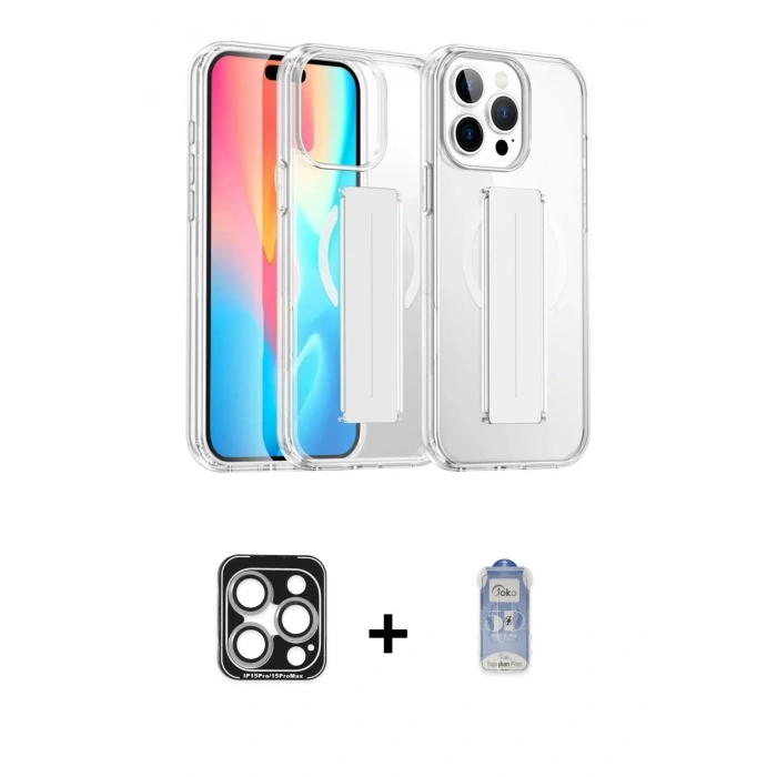 MARSİLYAN™- iPhone 15 Pro Max Kılıf Nova Işık Koleksiyonu - Siyah Joko Magic 5D Cam + PVD Metal Kamera Lens - GS