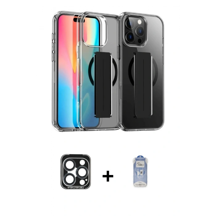 MARSİLYAN™- iPhone 15 Pro Max Kılıf Nova Işık Koleksiyonu - Siyah Joko Magic 5D Cam + Lacivert PVD Metal Kamera Lens