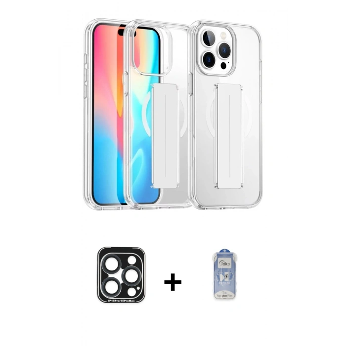 MARSİLYAN™- iPhone 15 Pro Max Kılıf Nova Işık Koleksiyonu - Siyah Joko Magic 5D Cam + Lacivert PVD Metal Kamera Lens
