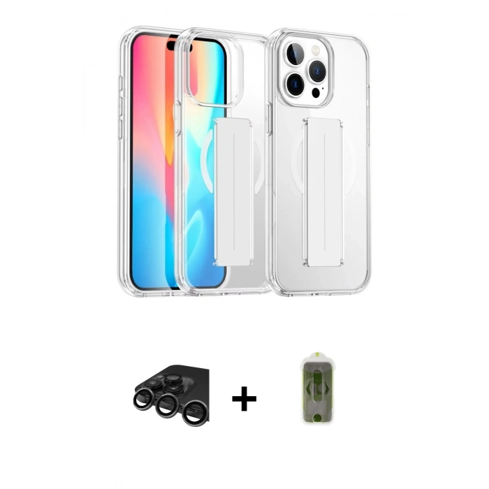 MARSİLYAN™- iPhone 15 Pro Max Kılıf Nova Işık Koleksiyonu - Siyah Joko Magic 5D Hayalet Cam + Raze Metal Kamera Lens - TMGI