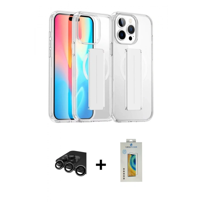 MARSİLYAN™- iPhone 15 Pro Max Kılıf Nova Işık Koleksiyonu - Siyah Polymer Nano Ekran Koruyucu + Raze Metal Kamera Lens - TMGI
