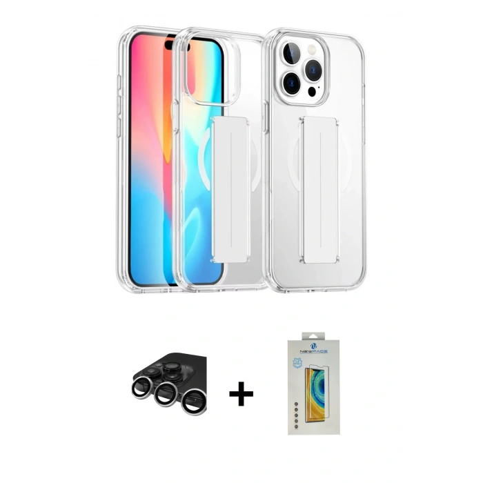 MARSİLYAN™- iPhone 15 Pro Max Kılıf Nova Işık Koleksiyonu - Siyah Polymer Nano Ekran Koruyucu + Raze Metal Kamera Lens - GS