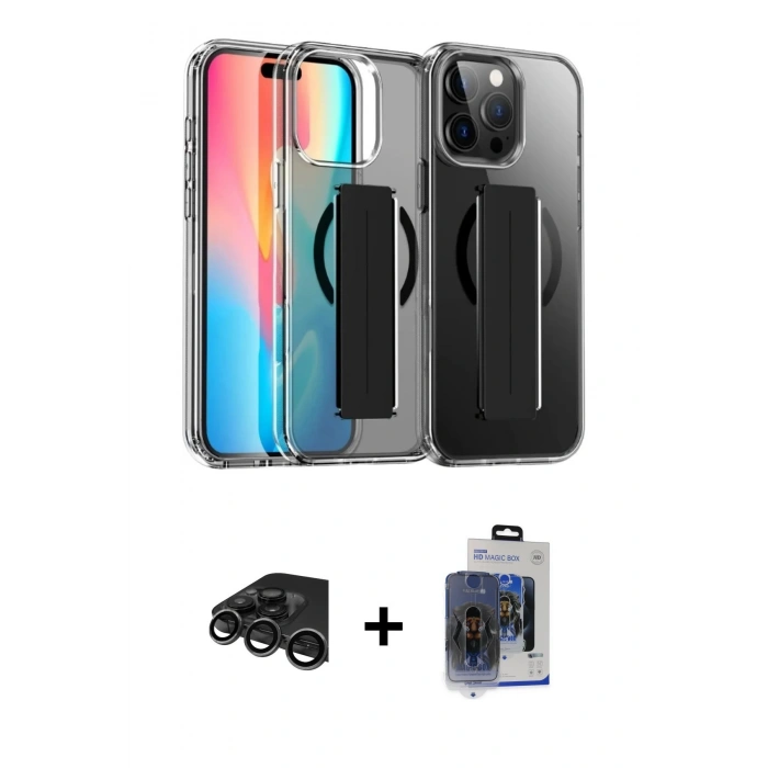 MARSİLYAN™- iPhone 15 Pro Max Kılıf Nova Işık Koleksiyonu - Siyah Vanessa Magic Cam + Raze Metal Kamera Lens - TMGI
