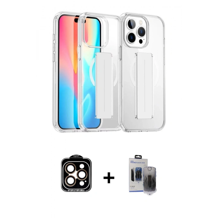 MARSİLYAN™- iPhone 15 Pro Max Kılıf Nova Işık Koleksiyonu - Siyah Vanessa Magic Hayalet Cam + PVD Metal Kamera Lens - TU