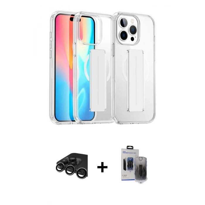 MARSİLYAN™- iPhone 15 Pro Max Kılıf Nova Işık Koleksiyonu - Siyah Vanessa Magic Hayalet Cam + Raze Metal Kamera Lens - TMGI