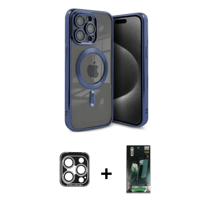 MARSİLYAN™- iPhone 15 Pro Max Kılıf Nova Işık Özel Seri - Siyah 360 Mat Full Body Arka Koruyucu + PVD Metal Kamera Lens - GS