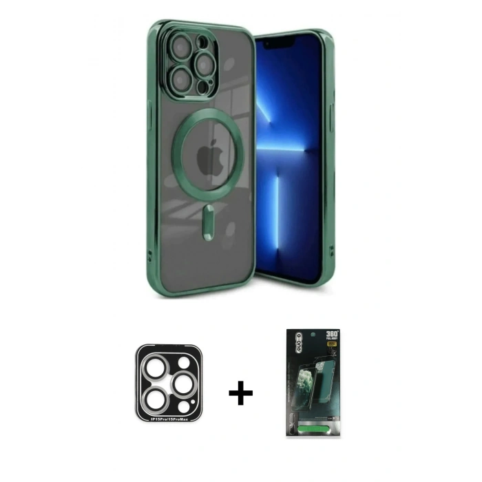 MARSİLYAN™- iPhone 15 Pro Max Kılıf Nova Işık Özel Seri - Siyah 360 Mat Full Body Arka Koruyucu + PVD Metal Kamera Lens - GS