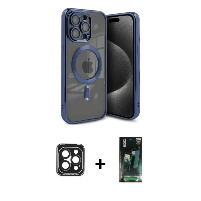 MARSİLYAN™- iPhone 15 Pro Max Kılıf Nova Işık Özel Seri - Siyah 360 Mat Full Body Arka Koruyucu + PVD Metal Kamera Lens - SH