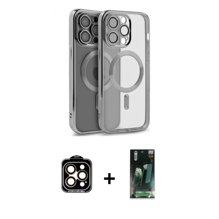 MARSİLYAN™- iPhone 15 Pro Max Kılıf Nova Işık Özel Seri - Siyah 360 Mat Full Body Arka Koruyucu + PVD Metal Kamera Lens - TU