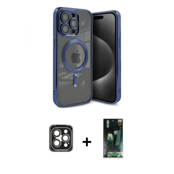 MARSİLYAN™- iPhone 15 Pro Max Kılıf Nova Işık Özel Seri - Siyah 360 Mat Full Body Arka Koruyucu + PVD Metal Kamera Lens - GI