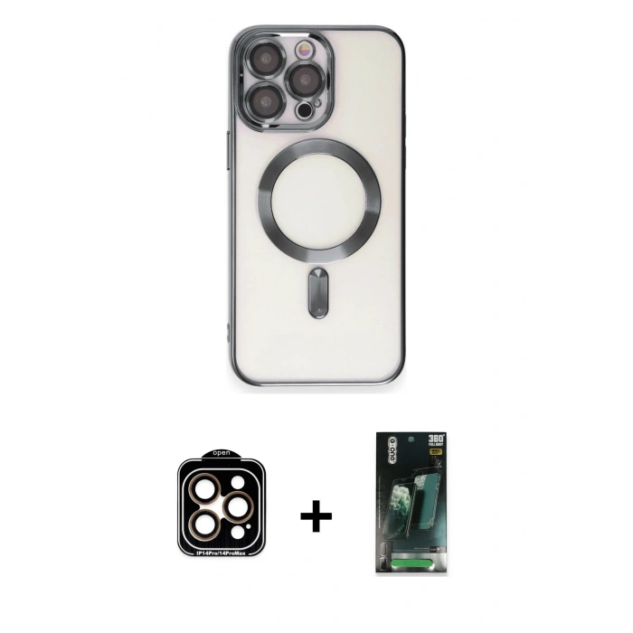 MARSİLYAN™- iPhone 15 Pro Max Kılıf Nova Işık Özel Seri - Siyah 360 Mat Full Body Arka Koruyucu + PVD Metal Kamera Lens - TU