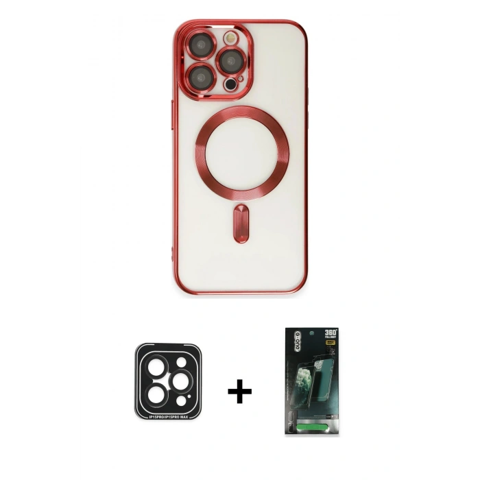 MARSİLYAN™- iPhone 15 Pro Max Kılıf Nova Işık Özel Seri - Siyah 360 Mat Full Body Arka Koruyucu + PVD Metal Kamera Lens - SH