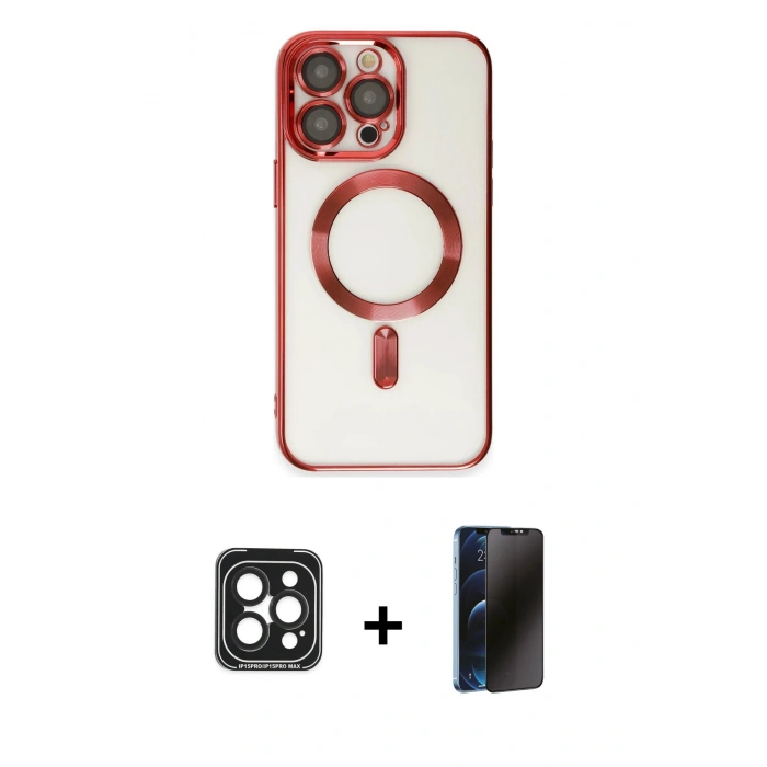 MARSİLYAN™- iPhone 15 Pro Max Kılıf Nova Işık Özel Seri - Siyah 3D Antistatik Hayalet Cam Ekran Koruyucu + PVD Metal Kamera Lens - SH