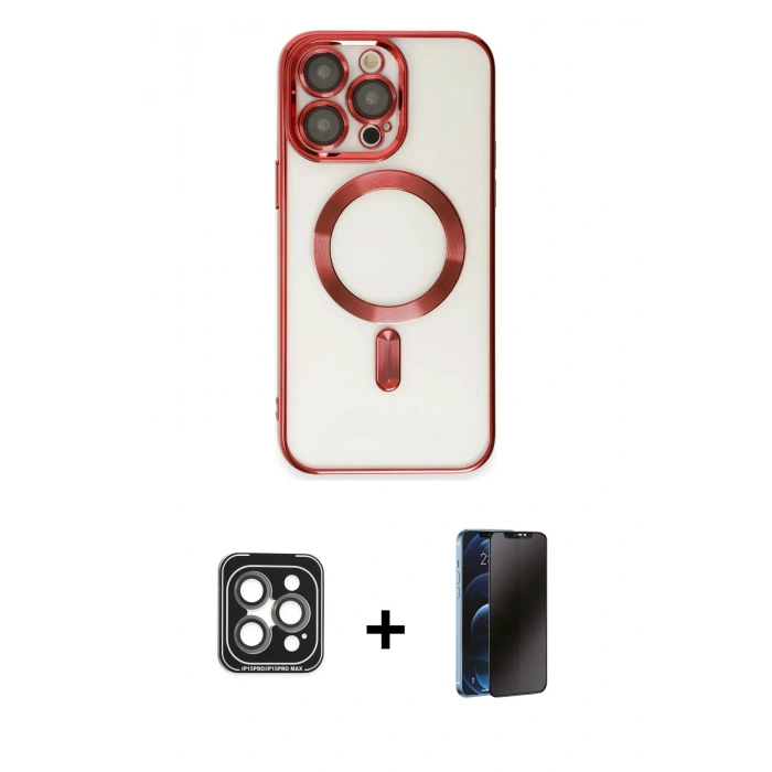 MARSİLYAN™- iPhone 15 Pro Max Kılıf Nova Işık Özel Seri - Siyah 3D Antistatik Hayalet Cam Ekran Koruyucu + PVD Metal Kamera Lens - GI