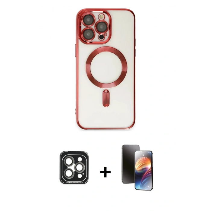 MARSİLYAN™- iPhone 15 Pro Max Kılıf Nova Işık Özel Seri - Siyah 3D Antistatik Mat Seramik Nano Ekran Koruyucu + PVD Metal Kamera Lens - GI