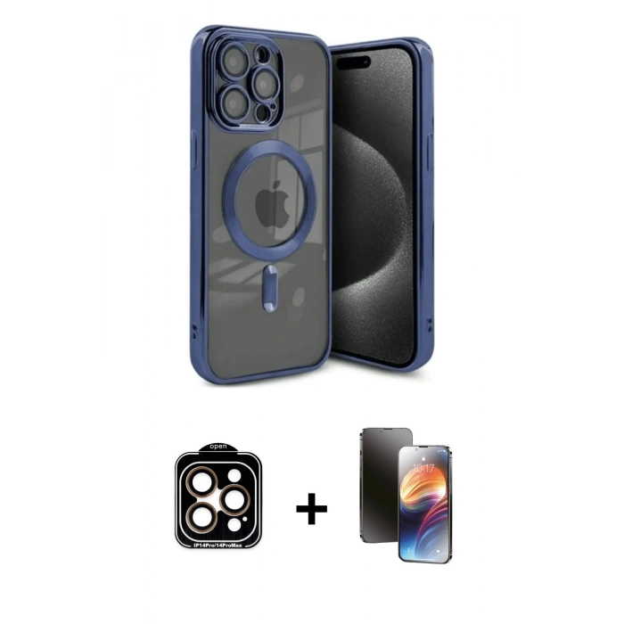 MARSİLYAN™- iPhone 15 Pro Max Kılıf Nova Işık Özel Seri - Siyah 3D Antistatik Mat Seramik Nano Ekran Koruyucu + PVD Metal Kamera Lens - TU