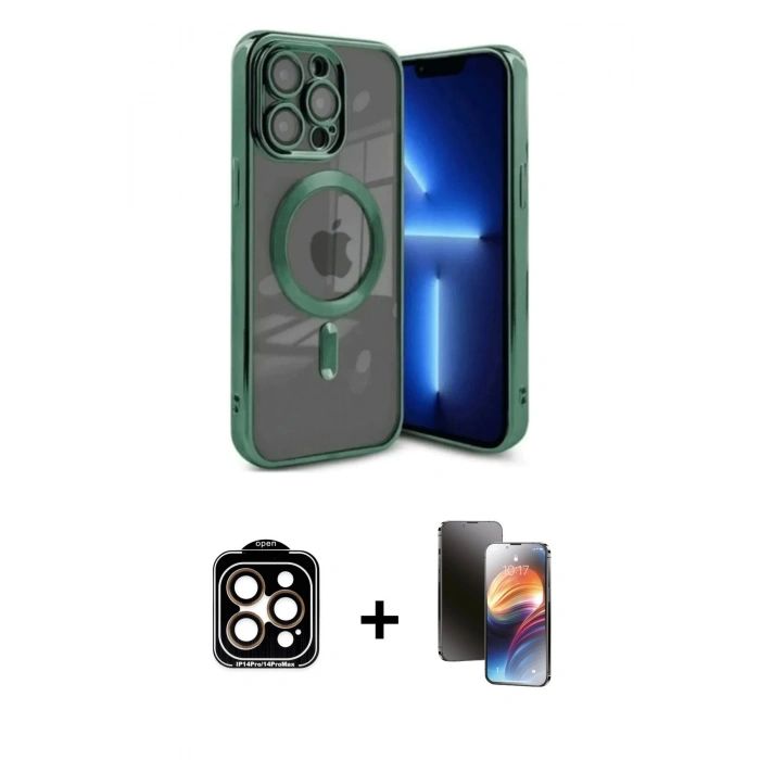 MARSİLYAN™- iPhone 15 Pro Max Kılıf Nova Işık Özel Seri - Siyah 3D Antistatik Mat Seramik Nano Ekran Koruyucu + PVD Metal Kamera Lens - TU