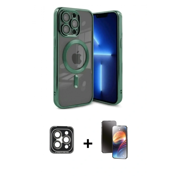 MARSİLYAN™- iPhone 15 Pro Max Kılıf Nova Işık Özel Seri - Siyah 3D Antistatik Mat Seramik Nano Ekran Koruyucu + PVD Metal Kamera Lens - GI
