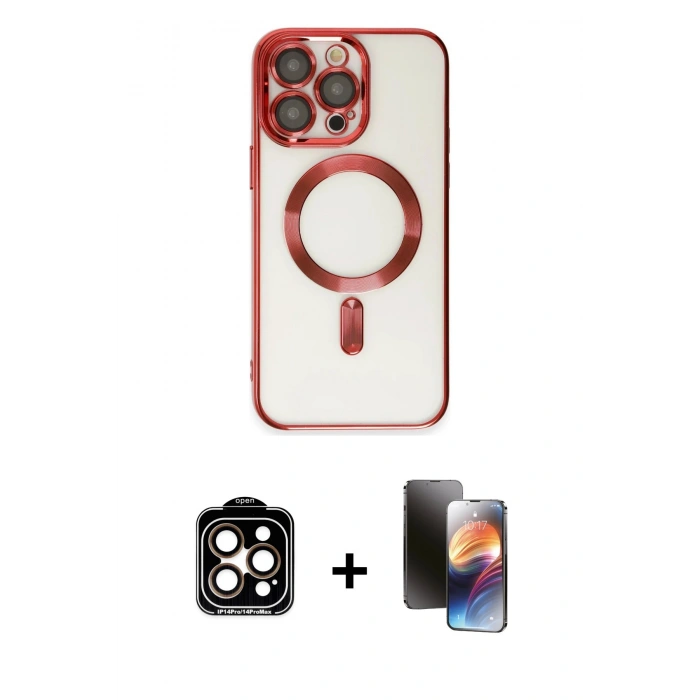 MARSİLYAN™- iPhone 15 Pro Max Kılıf Nova Işık Özel Seri - Siyah 3D Antistatik Mat Seramik Nano Ekran Koruyucu + PVD Metal Kamera Lens - TU
