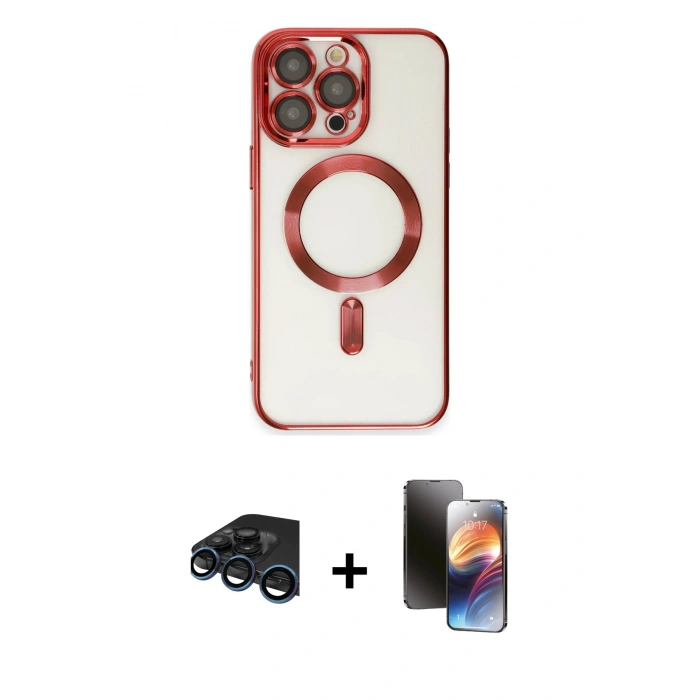 MARSİLYAN™- iPhone 15 Pro Max Kılıf Nova Işık Özel Seri - Siyah 3D Antistatik Mat Seramik Nano Ekran Koruyucu + Lacivert Raze Metal Kamera Lens
