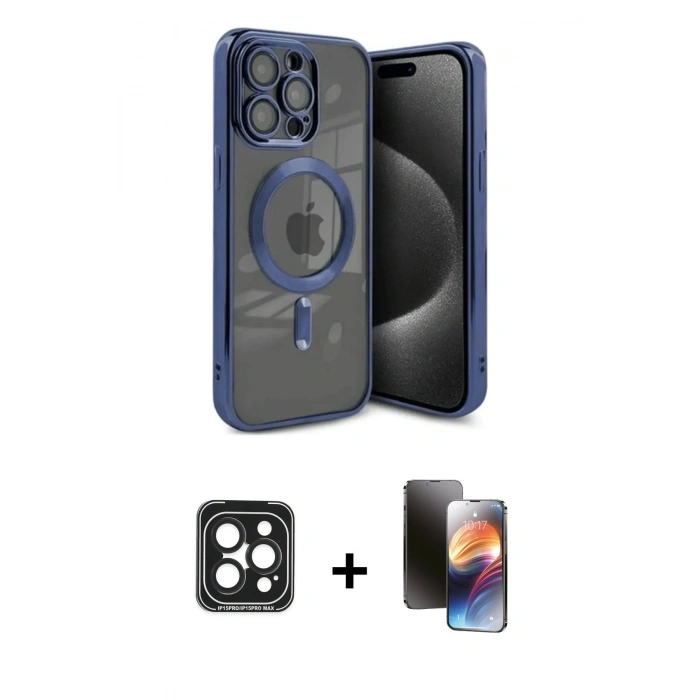 MARSİLYAN™- iPhone 15 Pro Max Kılıf Nova Işık Özel Seri - Siyah 3D Antistatik Mat Seramik Nano Ekran Koruyucu + PVD Metal Kamera Lens - SH