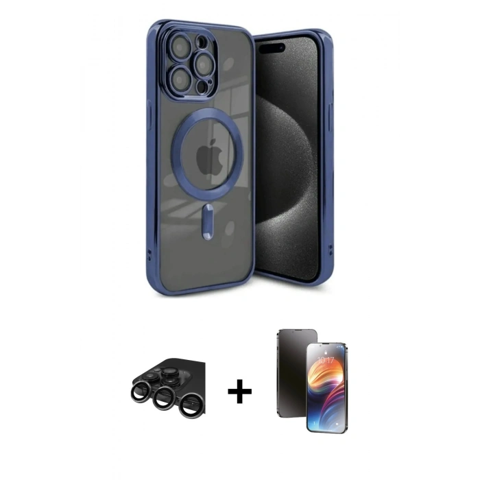 MARSİLYAN™- iPhone 15 Pro Max Kılıf Nova Işık Özel Seri - Siyah 3D Antistatik Mat Seramik Nano Ekran Koruyucu + Raze Metal Kamera Lens - TMGI
