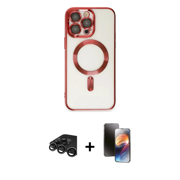 MARSİLYAN™- iPhone 15 Pro Max Kılıf Nova Işık Özel Seri - Siyah 3D Antistatik Mat Seramik Nano Ekran Koruyucu + Raze Metal Kamera Lens - TMGI