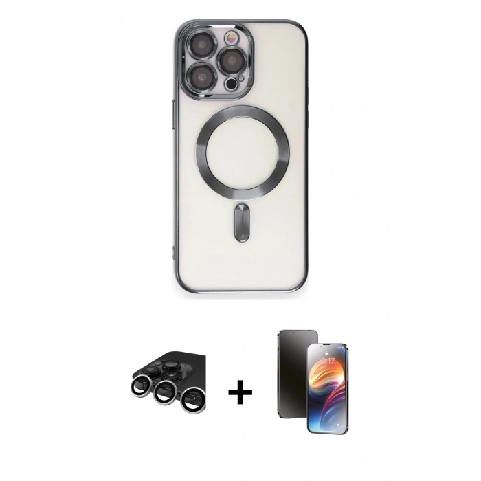 MARSİLYAN™- iPhone 15 Pro Max Kılıf Nova Işık Özel Seri - Siyah 3D Antistatik Mat Seramik Nano Ekran Koruyucu + Raze Metal Kamera Lens - GS
