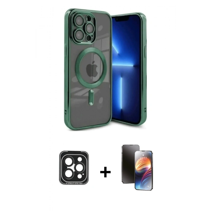 MARSİLYAN™- iPhone 15 Pro Max Kılıf Nova Işık Özel Seri - Siyah 3D Antistatik Mat Seramik Nano Ekran Koruyucu + PVD Metal Kamera Lens - SH