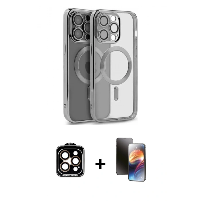 MARSİLYAN™- iPhone 15 Pro Max Kılıf Nova Işık Özel Seri - Siyah 3D Antistatik Mat Seramik Nano Ekran Koruyucu + PVD Metal Kamera Lens - TU