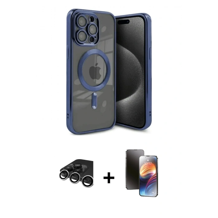 MARSİLYAN™- iPhone 15 Pro Max Kılıf Nova Işık Özel Seri - Siyah 3D Antistatik Mat Seramik Nano Ekran Koruyucu + Raze Metal Kamera Lens - GS