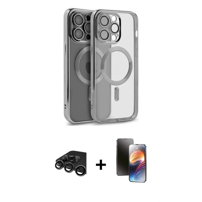 MARSİLYAN™- iPhone 15 Pro Max Kılıf Nova Işık Özel Seri - Siyah 3D Antistatik Mat Seramik Nano Ekran Koruyucu + Raze Metal Kamera Lens - TMGI