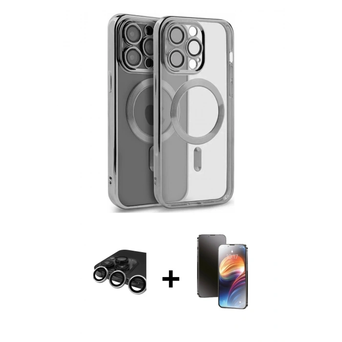 MARSİLYAN™- iPhone 15 Pro Max Kılıf Nova Işık Özel Seri - Siyah 3D Antistatik Mat Seramik Nano Ekran Koruyucu + Raze Metal Kamera Lens - GS