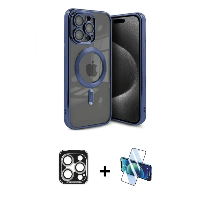 MARSİLYAN™- iPhone 15 Pro Max Kılıf Nova Işık Özel Seri - Siyah 3D Antistatik Seramik Nano Ekran Koruyucu + PVD Metal Kamera Lens - GS