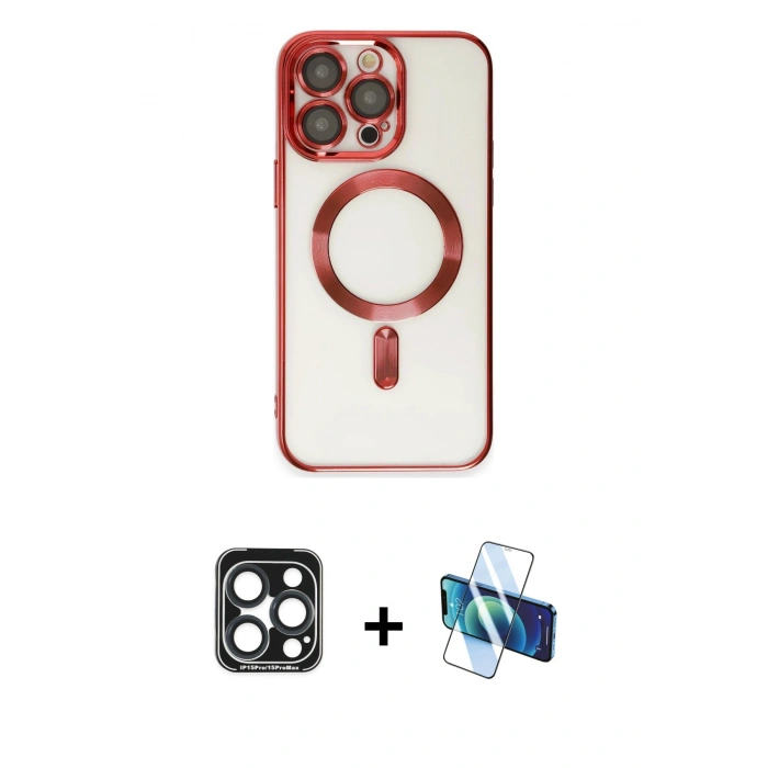 MARSİLYAN™- iPhone 15 Pro Max Kılıf Nova Işık Özel Seri - Siyah 3D Antistatik Seramik Nano Ekran Koruyucu + PVD Metal Kamera Lens - LT