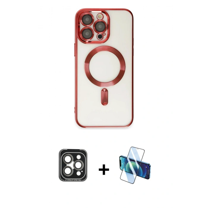 MARSİLYAN™- iPhone 15 Pro Max Kılıf Nova Işık Özel Seri - Siyah 3D Antistatik Seramik Nano Ekran Koruyucu + PVD Metal Kamera Lens - GI