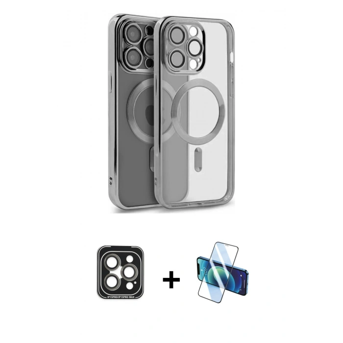 MARSİLYAN™- iPhone 15 Pro Max Kılıf Nova Işık Özel Seri - Siyah 3D Antistatik Seramik Nano Ekran Koruyucu + PVD Metal Kamera Lens - GI