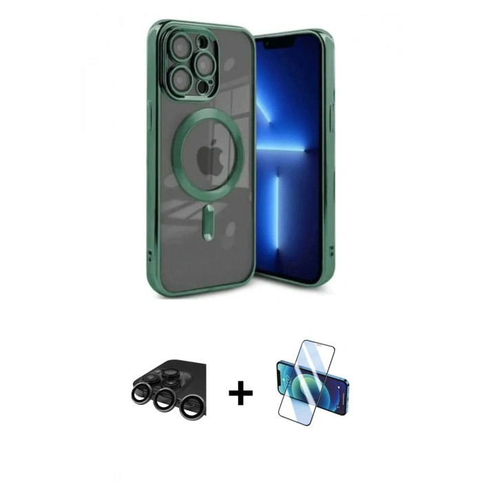 MARSİLYAN™- iPhone 15 Pro Max Kılıf Nova Işık Özel Seri - Siyah 3D Antistatik Seramik Nano Ekran Koruyucu + Raze Metal Kamera Lens - TMGI