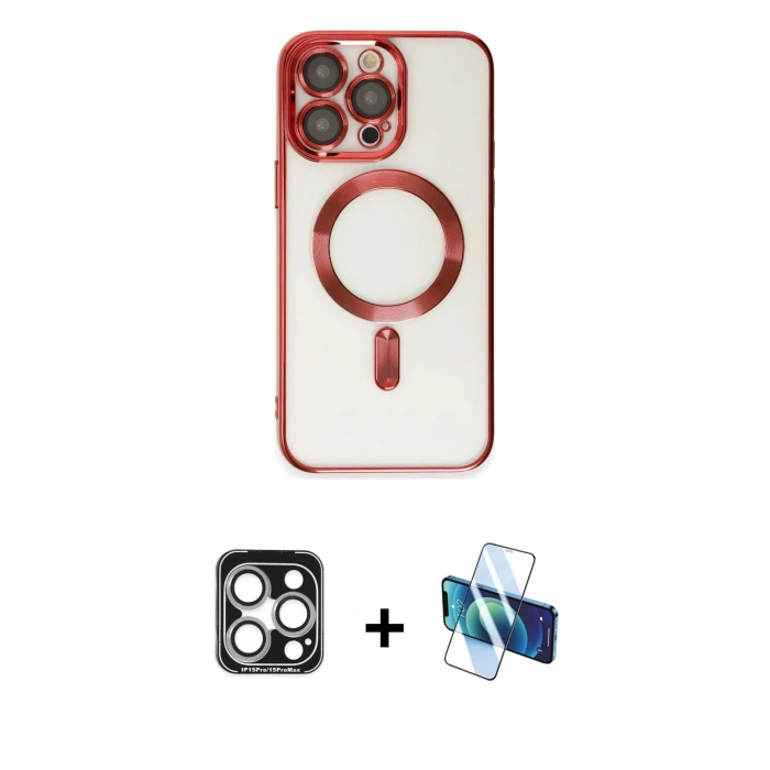 MARSİLYAN™- iPhone 15 Pro Max Kılıf Nova Işık Özel Seri - Siyah 3D Antistatik Seramik Nano Ekran Koruyucu + PVD Metal Kamera Lens - GS