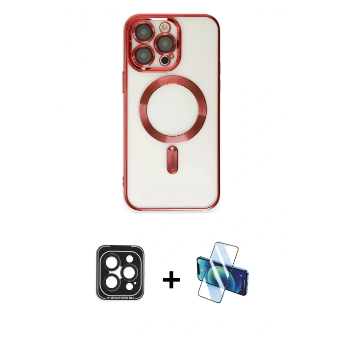 MARSİLYAN™- iPhone 15 Pro Max Kılıf Nova Işık Özel Seri - Siyah 3D Antistatik Seramik Nano Ekran Koruyucu + PVD Metal Kamera Lens - SH