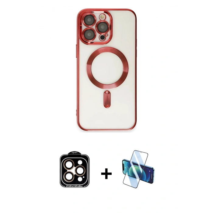 MARSİLYAN™- iPhone 15 Pro Max Kılıf Nova Işık Özel Seri - Siyah 3D Antistatik Seramik Nano Ekran Koruyucu + Turuncu PVD Metal Kamera Lens