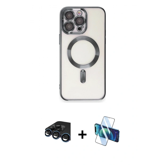 MARSİLYAN™- iPhone 15 Pro Max Kılıf Nova Işık Özel Seri - Siyah 3D Antistatik Seramik Nano Ekran Koruyucu + Raze Metal Kamera Lens - LT