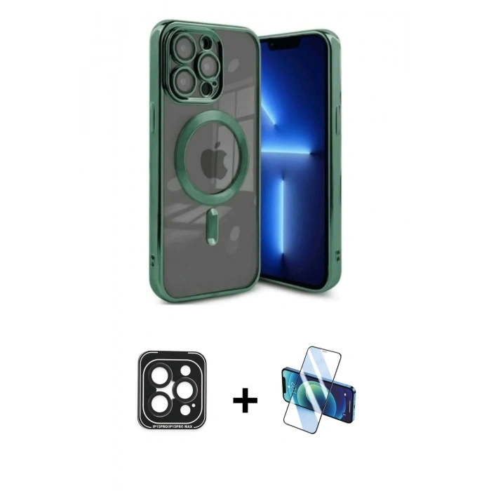 MARSİLYAN™- iPhone 15 Pro Max Kılıf Nova Işık Özel Seri - Siyah 3D Antistatik Seramik Nano Ekran Koruyucu + PVD Metal Kamera Lens - SH