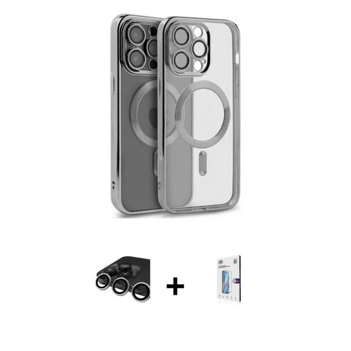 MARSİLYAN™- iPhone 15 Pro Max Kılıf Nova Işık Özel Seri - Siyah Bilvis 0.18mm Plus Cam Ekran Koruyucu + Raze Metal Kamera Lens - GS