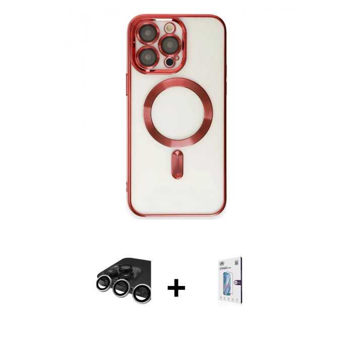 MARSİLYAN™- iPhone 15 Pro Max Kılıf Nova Işık Özel Seri - Siyah Bilvis 0.18mm Plus Cam Ekran Koruyucu + Raze Metal Kamera Lens - GS