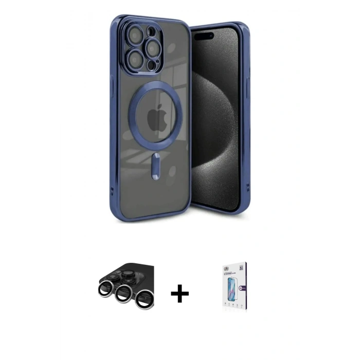 MARSİLYAN™- iPhone 15 Pro Max Kılıf Nova Işık Özel Seri - Siyah Bilvis 0.18mm Plus Cam Ekran Koruyucu + Raze Metal Kamera Lens - GS