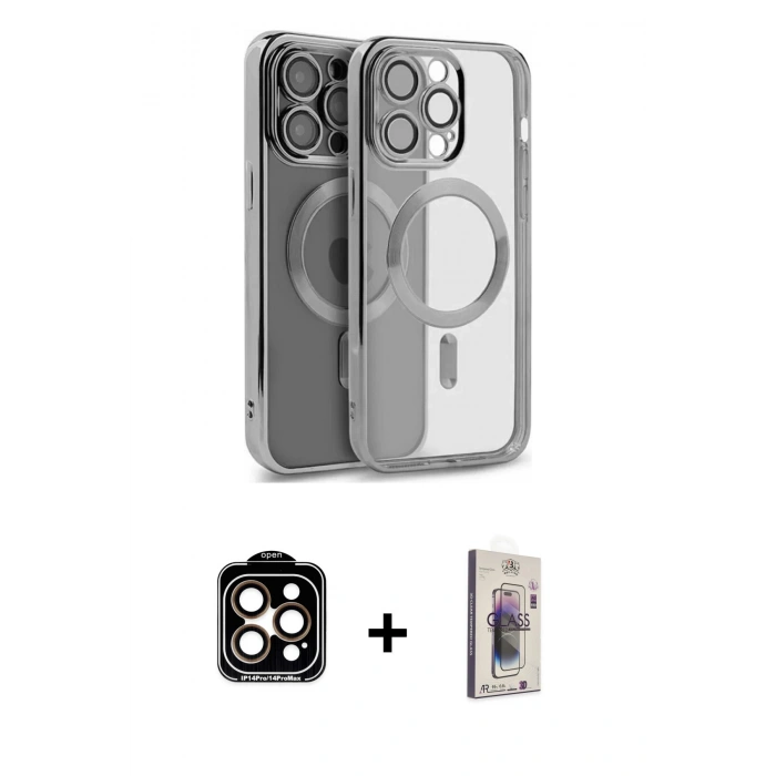 MARSİLYAN™- iPhone 15 Pro Max Kılıf Nova Işık Özel Seri - Siyah Bilvis 3D Cam Ekran Koruyucu + PVD Metal Kamera Lens - TU