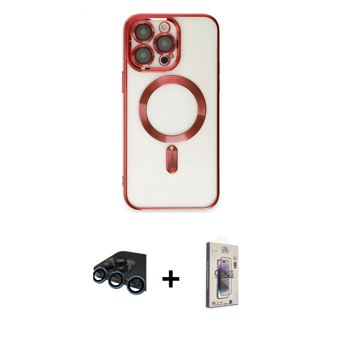 MARSİLYAN™- iPhone 15 Pro Max Kılıf Nova Işık Özel Seri - Siyah Bilvis 3D Cam Ekran Koruyucu + Raze Metal Kamera Lens - LT