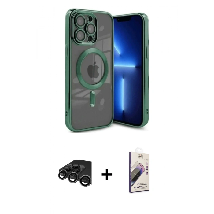 MARSİLYAN™- iPhone 15 Pro Max Kılıf Nova Işık Özel Seri - Siyah Bilvis 3D Mat Cam Ekran Koruyucu + Raze Metal Kamera Lens - TMGI